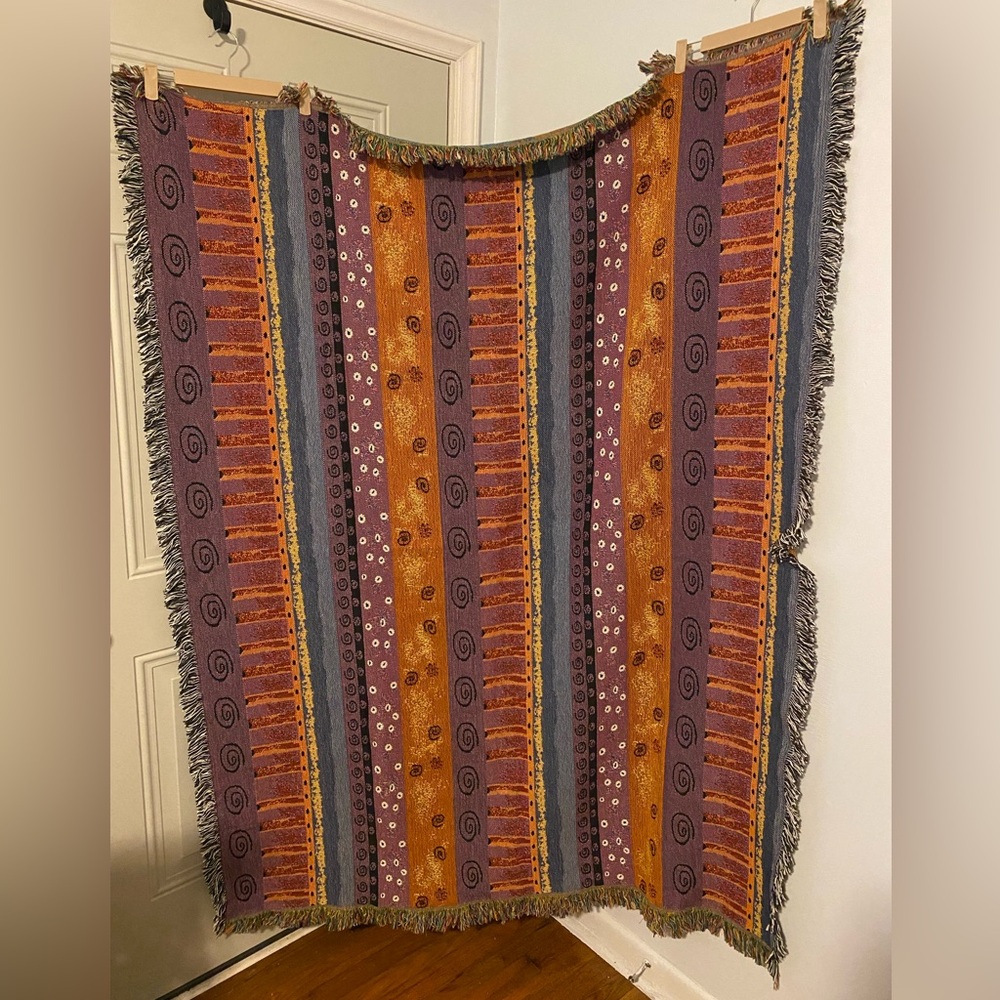 Vintage tapestry woven throw blanket